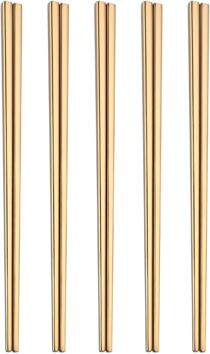 Stainless Steel Chopsticks,Reusable ,Dishwasher Safe , Easy to Use（5 PCS,golden）