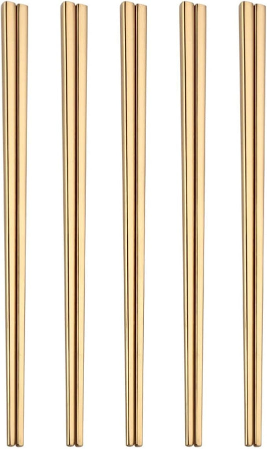 Stainless Steel Chopsticks,Reusable ,Dishwasher Safe , Easy to Use（5 PCS,golden）