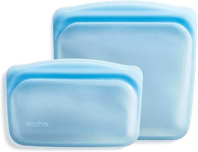 Stasher Premium Reusable Silicone Food Storage Bags, 2-Pack, Blue | Food-Safe Silicone, BPA-Free, Leak-Free, Eco-Friendly, Dishwasher, Lunch Bag, Travel Containers, Meal Prep, Lunch, Travel