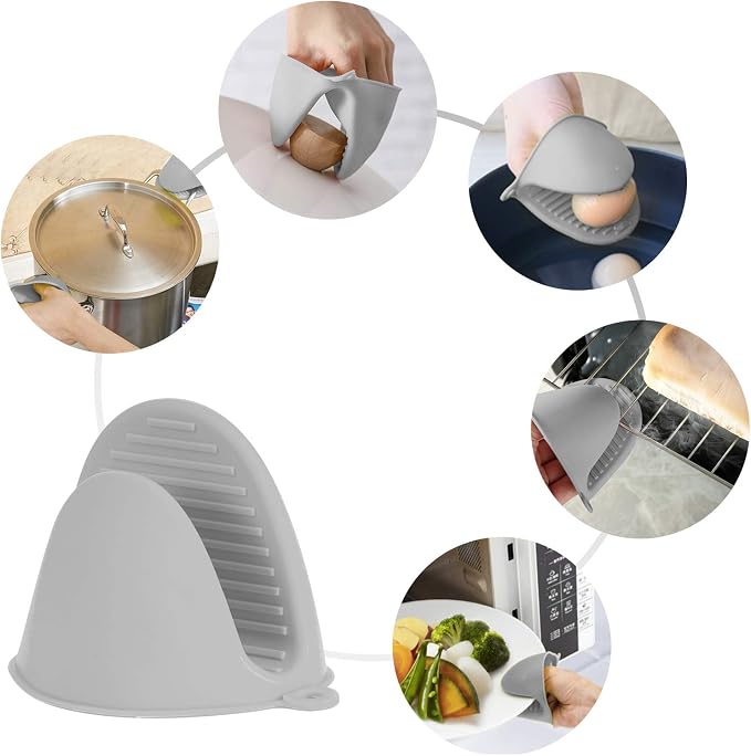Vaincre 4PCS Silicone Oven Mitts Heat Resistant, Silicone Potholders for Kitchen, Mini Rubber Oven Glove Kitchen Mittens, Cute Cooking Mitts (Black and Gray) | Food Grade Silicone, Non-Slip Grip, Waterproof, Mini Size, Flexible, Dishwasher Safe, For Co...