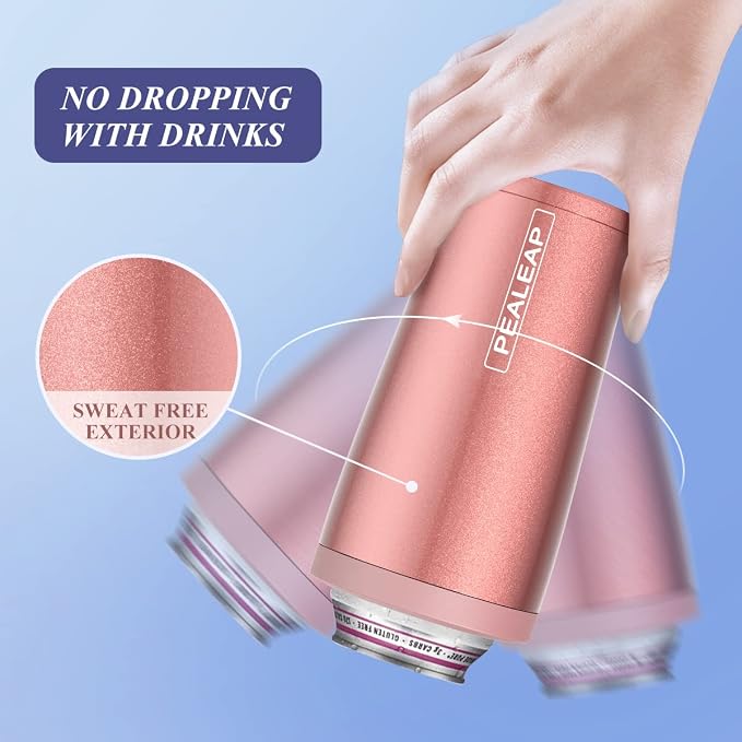 Pealeap 4-in-1 Insulated Slim Can Cooler for All 12oz Cans & Beer Bottles | Double-walled Stainless Steel Vacuum Can Cozy | Keep 8Hrs Cold | Universal Fits 12oz Drinks | No Sweat | Cup Holder Friendly