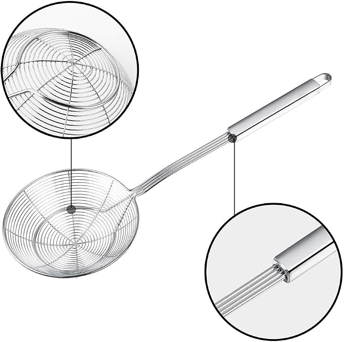 Spider Strainer Skimmer, Swify Stainless Steel Asian Strainer Ladle Frying Spoon with Handle for Kitchen Deep Fryer, Pasta, Spaghetti, Noodle, 5.5 Inch