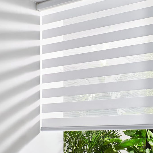 Persilux Zebra Blinds for Windows, Cordless Roller Blinds (34.5" W x 72" H, White) Light Filtering Sheer Window Treatments, Light Control for Day and Night, Room Darkening Roller Shades for Windows