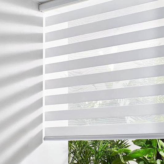 Persilux Zebra Blinds for Windows, Cordless Roller Shades Window Treatments (37" W x 72" H, White) Light Filtering Dual Layer Roller Window Shades Light Filtering Sheer Shades for Home and Office