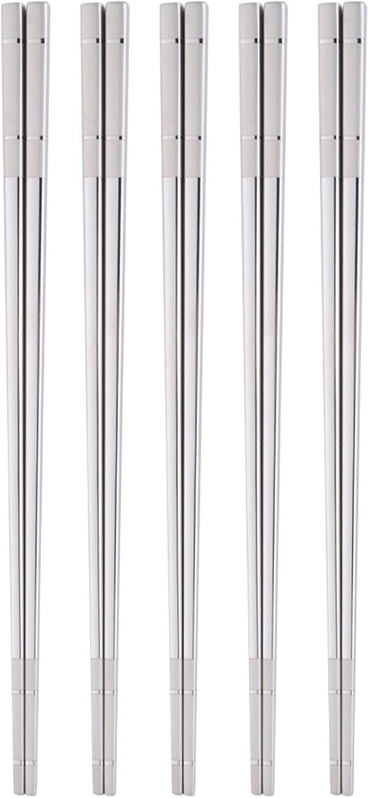 Reusable Stainless Steel Chopsticks,Dishwasher Safe , Easy to Use(5 PCS,Silver)