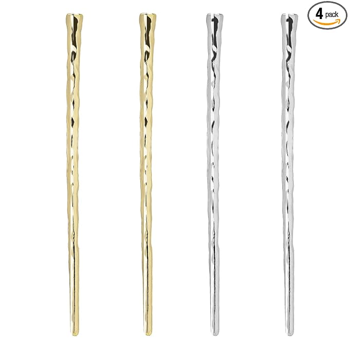 4pcs Metal Hair Chopsticks, Gold and Silver Bun Hair Sticks | Alloy Hair Pick, 4.9inch, Hair Charms for Girl Women