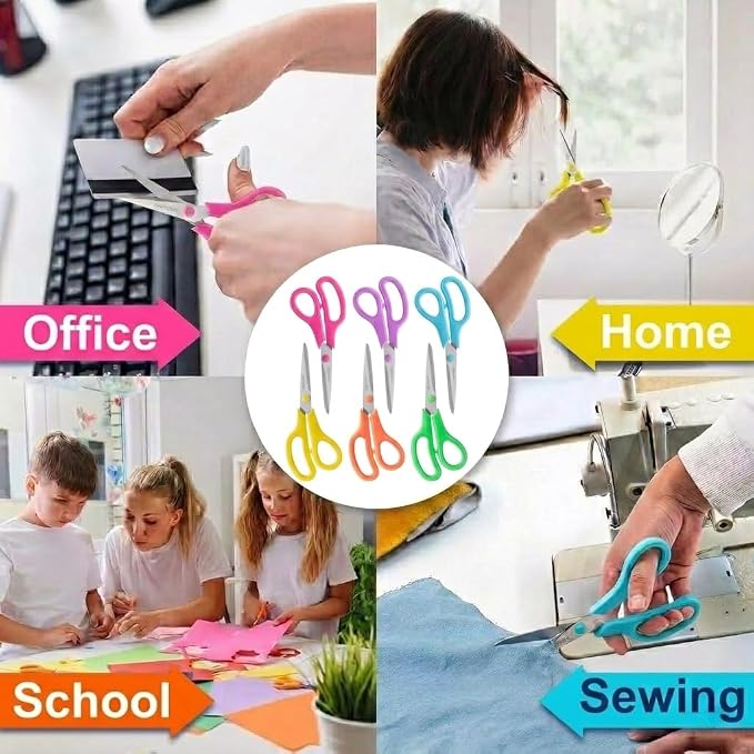 6PCS 8" Scissors,Sharp Stainless Steel Multicolor for Office School Crafts | Right/Left Handed, Comfort Grip Scissors for Office Desk Accessories Sewing Fabric Home Craft School Teacher/Class Supplies