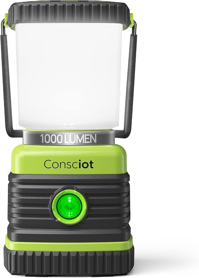 LED Camping Lantern, Consciot Battery Powered LED Lantern Flashlight, 1000LM, 4 Light Modes, IPX4 Waterproof, Survival Kits for Indoor Outdoor, Emergency Light for Home Power Outages, Hurricane, Storm | IPX4 Waterproof LED Flashlight, Survival Kits for...