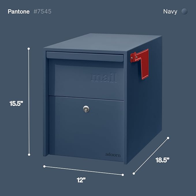 Adoorn Lockable Post Mount Mailboxes for Outside - Large Anti-Theft Locking Mailbox for Packages and Letters - Weatherproof Construction - Durable Steel - 15.5" H x 12" W x 18.5" D - Navy