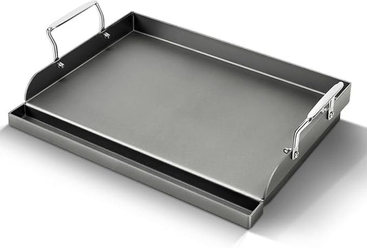 17" x 13" Cast Iron Flat Top Griddle - Oil Coating Non-Toxic - Universal Grill Insert with High Sidewalls, Fits Gas/Charcoal/Electric Grills (Weber, Charbroil, Nexgrill, More)