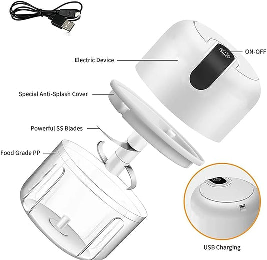 250ML Electric Garlic Chopper, Mini Portable Veggie Choppers, Garlic Grinder Masher Onion Chopper, Blender to Vegetable, Wireless Food Processor for Ginger, Chili, Fruit, Meat, etc