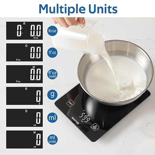 Waterproof Kitchen Food Scale, 1g/22lb, IP67, Rechargeable, Black | Premium Tempered Glass, Clear LED Display, with 6 Units, Tare, Ideal for Baking, Cooking, Making Sourdough Bread