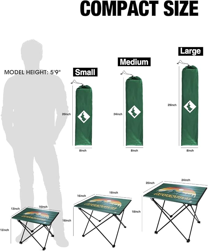 VILLEY Portable Camping Side Table, Ultralight Aluminum Folding Beach Table | Lightweight & Portable, Aluminum Folding Table with Carry Bag for Camping, Outdoor Cooking, Beach, Picnic, Boat & Travel