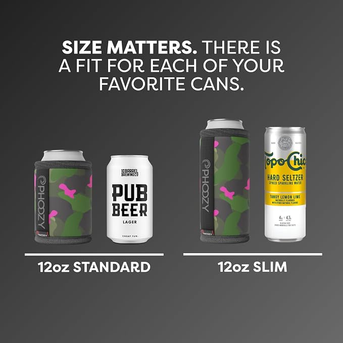 PHOOZY Insulated Can Cooler for Slim 12 oz Cans - Patented Drink Sleeve with NASA-Inspired Technology - Keeps Beer, Soda & Sparkling Water Cold Longer - Lightweight Outdoor Can Holder - Pink Camo