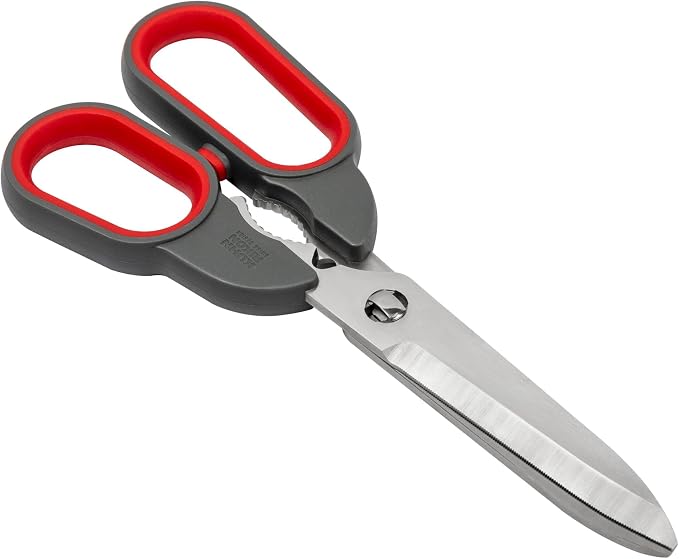 Kuhn Rikon Kitchen Shears Universal | Herb Stripper, Twist-Off Lid Opener, Micro-Serrated Blades, Self-Sharpening Blade