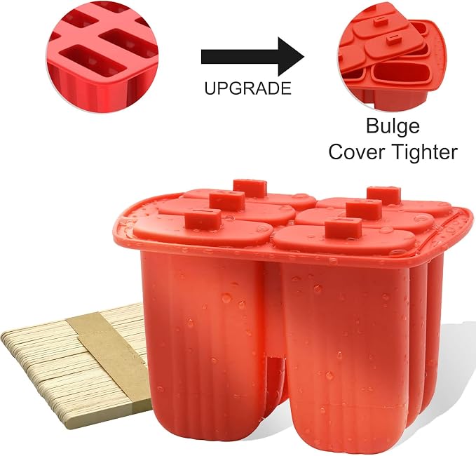 6 Pieces Silicone Popsicle Molds,Easy-Release Bpa-Free,Ice Pop Mold Ice Cream Molds For Kids,With 50 Pcs Popsicle Sticks+Cleaning Brush(Red)
