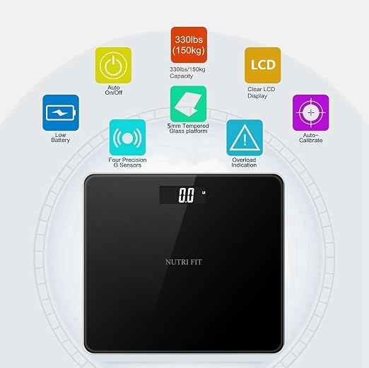 NUTRI FIT Digital Bathroom Scale for Body Weight, Bath Scale for Accurate Weight Watching with Large LCD Display, Most Accurate for The Elderly Safe Home Use, 330 lbs