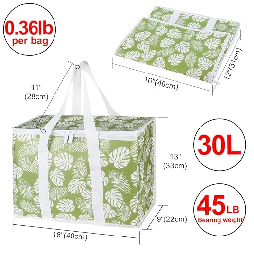 1-Pack Insulated Reusable Grocery Shopping Bags, X-Large Insulated Food/Pizza Delivery Bag for Delivery Drivers, Commercial Food Warmers, Tote Cooler/Thermal Bags