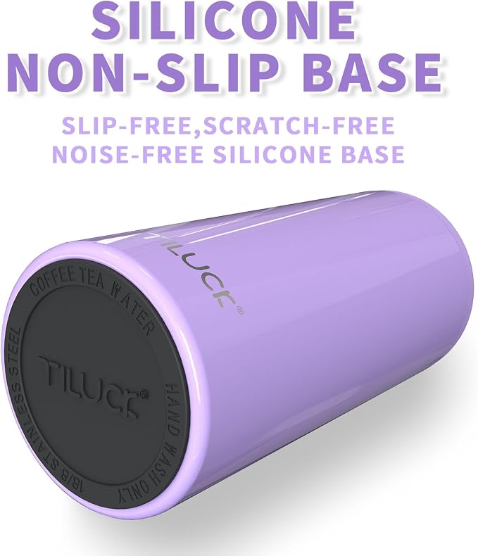 TILUCK Skinny Can Cooler, Stainless Steel Insulated Slim Cans, 12 oz | Beer & Hard Seltzer, Doucle-Walled Stainless Steel Insulated Slim Cans, Slim 12 oz(Lavender)