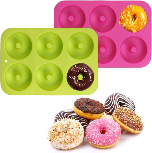 Newk Silicone Donut Pan, 6 Cavity Non-Stick Silicone Donut Mold for Donuts, Bagels - Set of 4, Blue+ Light Green+ Rose Red+ Orange