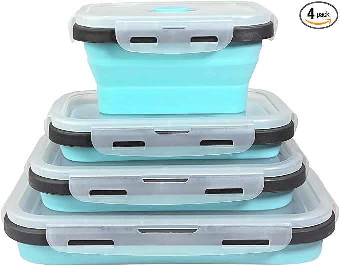 Guyuyii 4 Pack Space-Saving Collapsible Food Storage Containers with Lids | 12/17/27/40 oz Food-Grade Silicone Set for RV, Camping, Meal Prep, Small Kitchens - Microwave/Freezer/Dishwasher Safe
