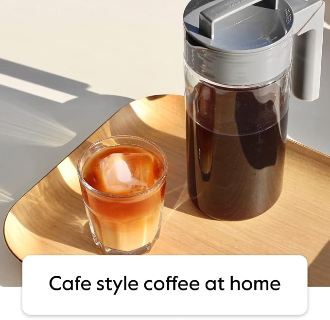 Takeya Deluxe Cold Brew Coffee Maker - BPA-Free Tritan Pitcher with Airtight Leakproof Lid, Silicone Grip Handle, Fine-Mesh Filter - Shatter-Proof, Dishwasher Safe, Made in USA - 2 Quart/Stone