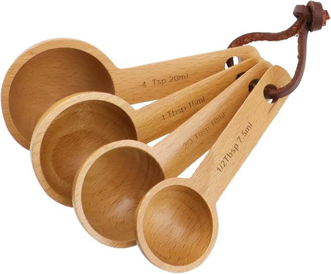 7.5ml, 10ml, 15ml, 20ml Wood Measuring Spoons and Scoops Set Wooden Tablespoon Scoop Retro Coffee Spoon for Dry Ingredients Ground Tea Spice (Wood Color, 1/2 Tbsp + 2/3 Tbsp + 1 Tbsp + 4 Tsp)