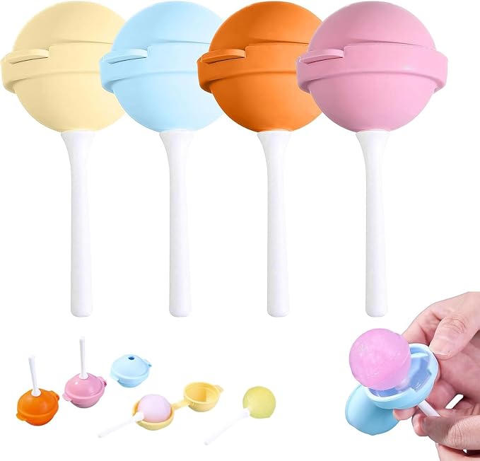 Silicone Lollipop Ice Cream Maker Molds, Funny Lollipop Ice Pop Mold, Homemade Popsicle Molds, Reusable Sphere Ice Pop Maker Set (Pink/Yellow/Orange/Blue)