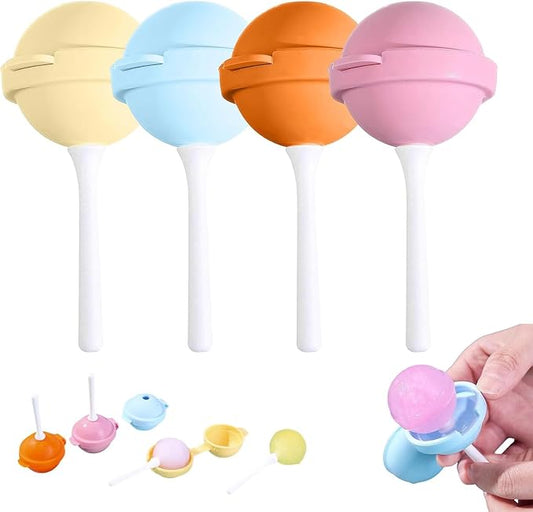 Silicone Lollipop Ice Cream Maker Molds, Funny Lollipop Ice Pop Mold, Homemade Popsicle Molds, Reusable Sphere Ice Pop Maker Set (Pink/Yellow/Orange/Blue)