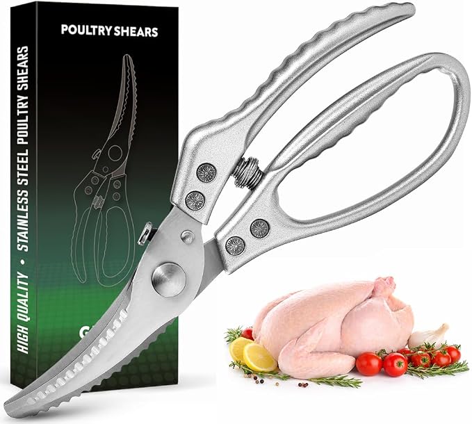 Heavy Duty Kitchen Shears - Professional Poultry Scissors with Ergonomic Aluminum Alloy Handle - Safety Lock, Dishwasher Safe, All-Purpose Meat & Bone Cutting Scissors for Food, Chicken & Turkey