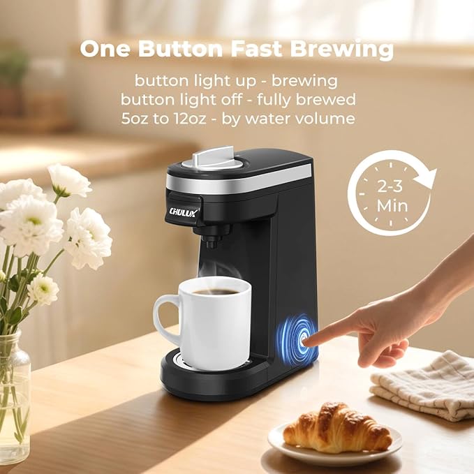 CHULUX Single Serve Coffee Maker for K Capsule and Ground Coffee, Single Cup Coffee Machine, Black