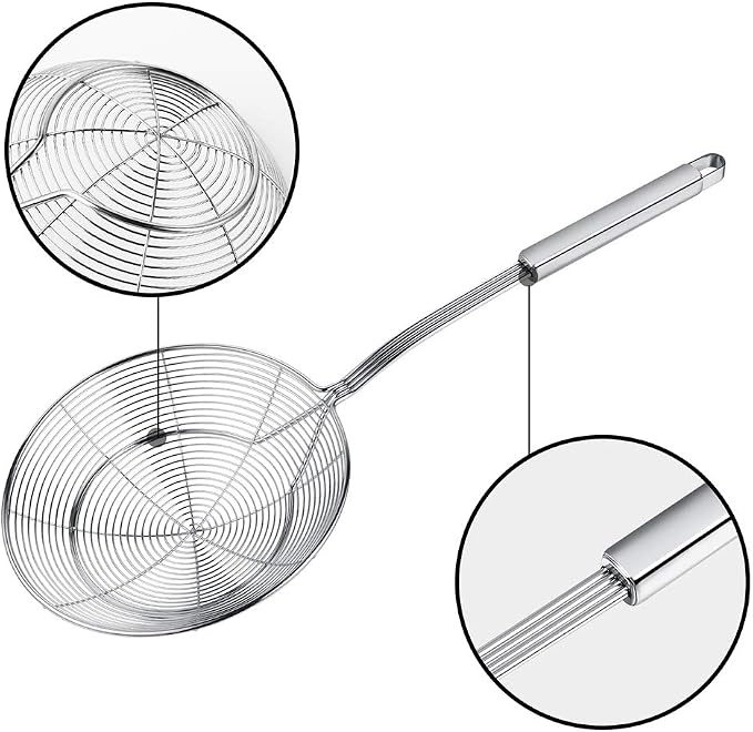 Spider Strainer Skimmer, Swify Stainless Steel Asian Strainer Ladle Frying Spoon with Handle for Kitchen Deep Fryer, Pasta, Spaghetti, Noodle, 7 Inch