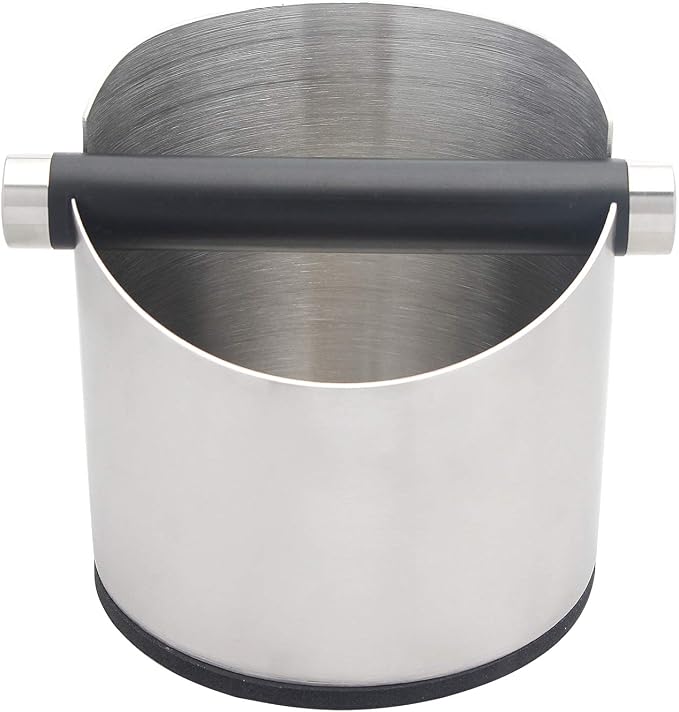 DIBTSA Espresso Knock Box, Stainless Steel Coffee Grounds Knock Box, With Removable Knock Bar and Non-Slip Rubber Base (Silver)