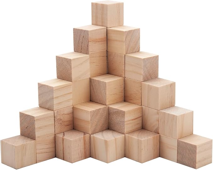 Wooden Blocks for Crafts 1 inch, 50 PCS Blank Wood Blocks for Crafting, Small Wooden Cubes Unfinished Solid Wood Squares for DIY Projects, Model Making, Letter Dices, Stamps
