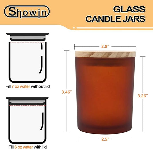 Thick Candle Jars for Making Candles 12 Pcs, 7 OZ Empty Jars with Wood Lids for Candle Making, Sample Container, Frosted Brown