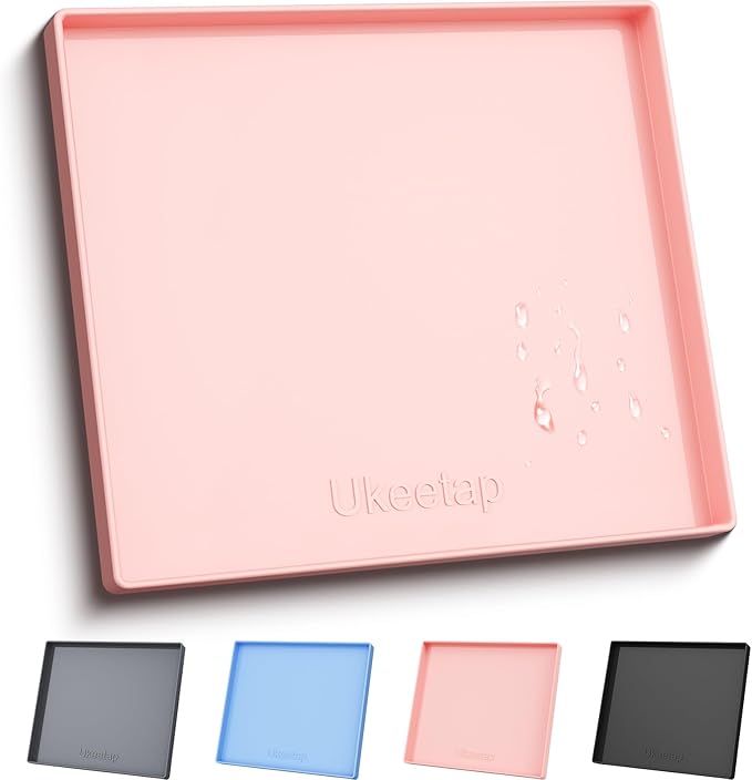 ukeetap 22" x 19" Extra Thick Silicone Mat Waterproof with Raised Edge, Under Sink Mat for Kitchen & Bathroom, Kitchen Cabinet Liner, Multi-Purpose for Storage & Protection, Pink