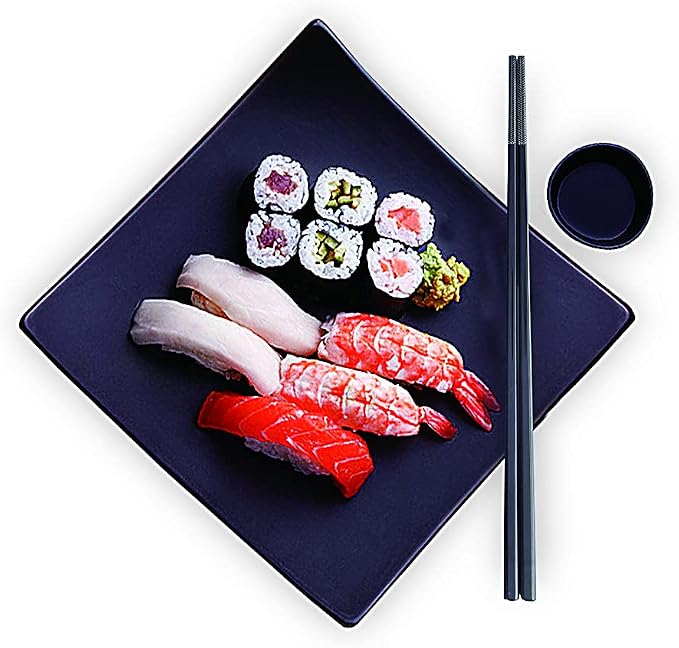 Metal Chopsticks Reusable Black Titanium Plated Stainless Steel Chopstick Dishwasher Safe Chop Sticks Japanese Korean Square Chopsticks 9.5Inches Non-Slip for Beginners Food Cooking 5 pairs Gift Set