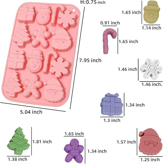 Christmas Molds Silicone Chocolate Molds Christmas Tree Santa Claus Gingerbread Cane Candy Molds 3pcs for Resin, Ice Cube, Soap, Cake Topper