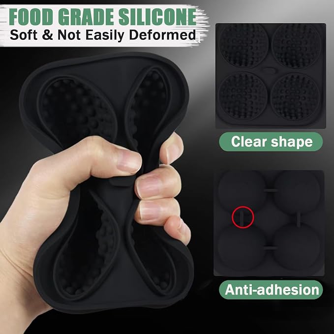 Golf Ice Cube Tray 3D, Admaison Ice Ball Cube Mold with Funnel for Cocktails, Bourbon,Brandy, Whiskey Gifts for Men, Silicone Fun Shapes Black (Golf Ball)