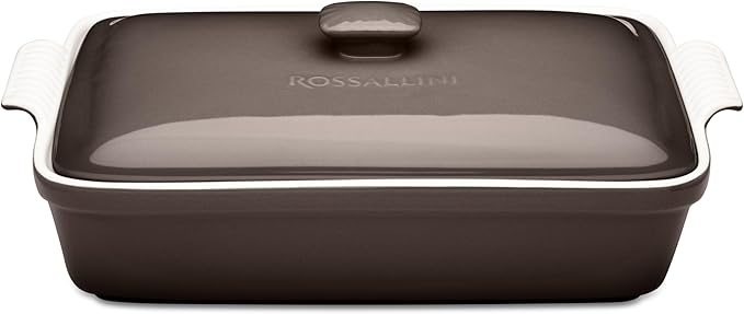 Stoneware Casserole Dish Bakeware Set with Lid, Covered Rectangular Dinnerware, Extra Large 4.23 Quart, 13 by 9 Inch, Oyster