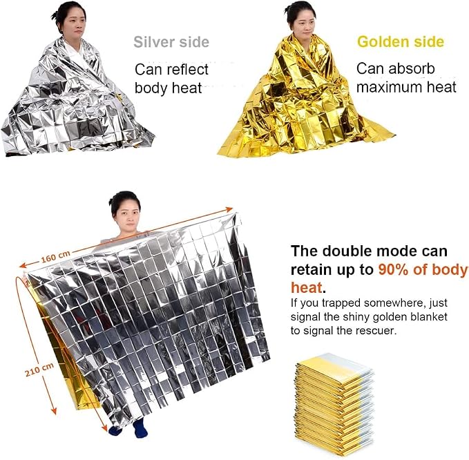ISOP Rescue Blanket Gold & Silver | 11 Units Large Size 82 x 63 in | Emergency Thermal Blankets Survival Blankets First Aid | Warmth Retaining Blanket | Multi-Use Lightweight & Compact