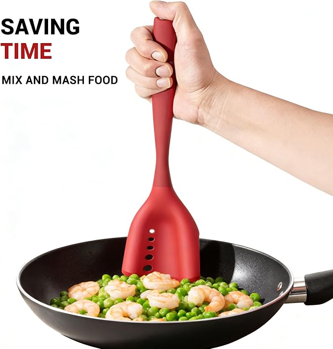 2Pack Meat Chopper Mincing Spatula, Silicone Grinder for Ground Beef | Heat Resistant, Smasher for Potato Mix Tool, Non-Scratch for Non-Stick Pans, Meat & Poultry Tenderizers, Red