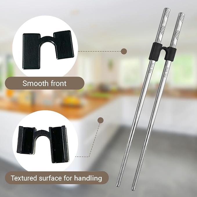 6Pairs Stainless Steel Chopsticks with Training Helper Grips, Reusable Metal Chopsticks with Laser Engraved Non-Slip Tips (9.25 Inches)