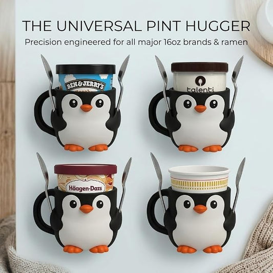 Ice Cream Pint Holder – Fits Standard Pints – Dual Spoon Sockets – Keeps Hands Warm – Fun Unique Designs with Vibrant Colors – Reusable Ice Cream Sleeve - Ramen Noodle Holder (Ghost)
