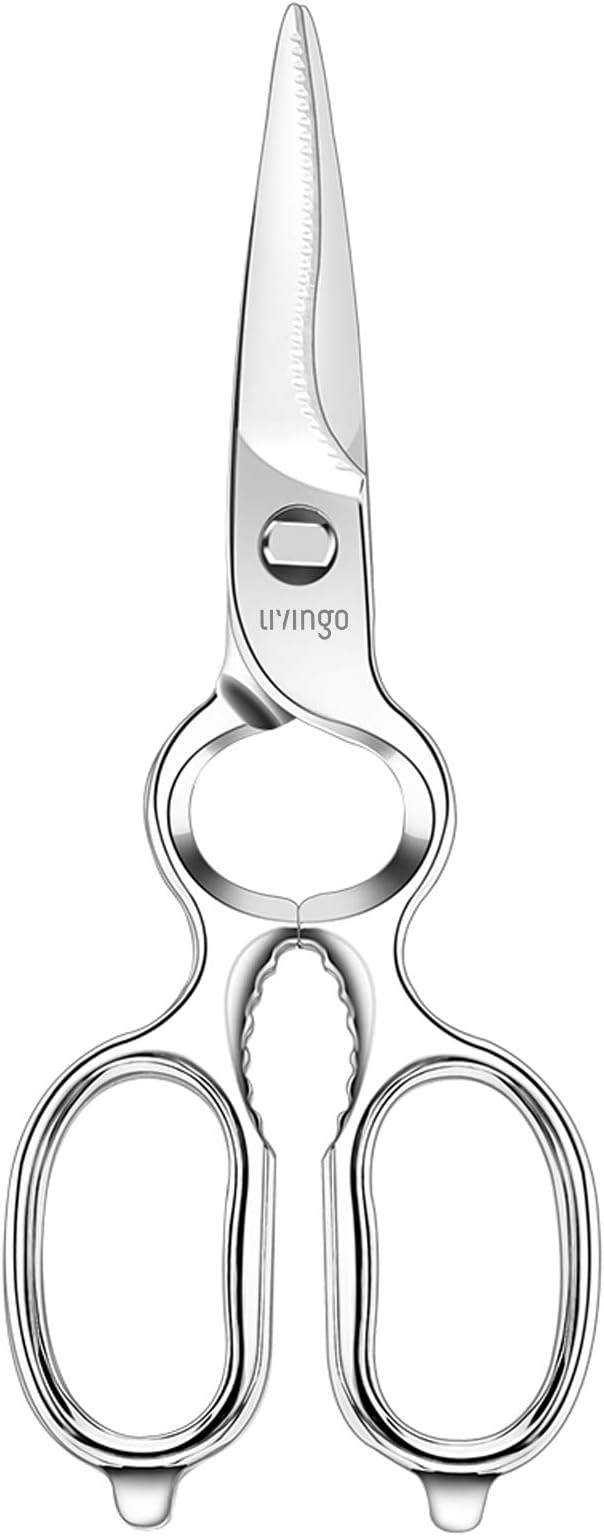 LIVINGO 8.5" Kitchen Shears Heavy Duty Forged Stainless Steel Scissors | Ultra Sharp Food Scissors with Detachable Design, Bottle Opener and Nut Cracker for Cooking, Cutting Meat and Vegetables