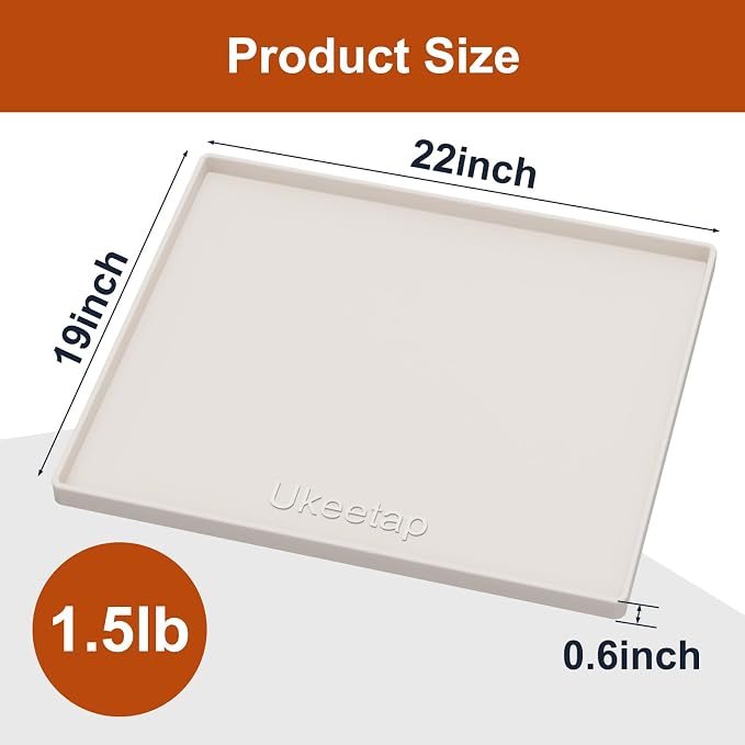 ukeetap 22" x 19" Extra Thick Silicone Mat Waterproof with Raised Edge, Under Sink Mat for Kitchen & Bathroom, Kitchen Cabinet Liner, Multi-Purpose for Storage & Protection, Beige