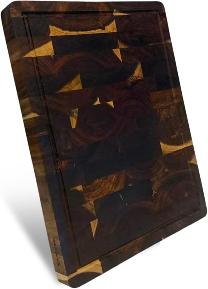 Walnut Wood Cutting Board for Kitchen, End Grain Chopping Board with Juice Groove, Heavy Duty Checkered Board for Cheese and Vegetables, Non-slip Feet, 14" × 11" × 1.5"