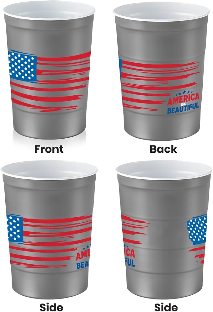 Steel Chill Cups 16 oz. Reusable Party Cups America the Beautiful, 12 Count | Made in USA from Steel these durable cups chill fast & keep your drink cold for longer, 100% recyclable for sustainablity