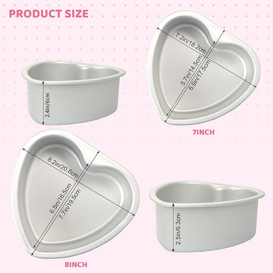 2 pcs Heart Shaped Cake Pan 6 Inch 8 Inch Aluminum Cake Pans Heart Cake Tin Baking Cake Mold for Valentine's Weddings Birthday Party