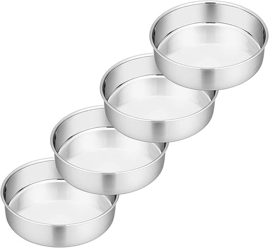 P&P CHEF Cake Pan Set of 4, Stainless Steel Baking Round Cake Pans Tins Bakeware for Birthday Wedding, Leak-proof & Easy Clean, Mirror Finish & Easy Releasing, 6 Inch